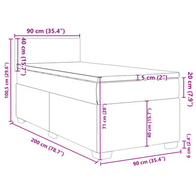 vidaXL Posteľný rám boxsping s matracom bledosivý 90x200 cm zamat