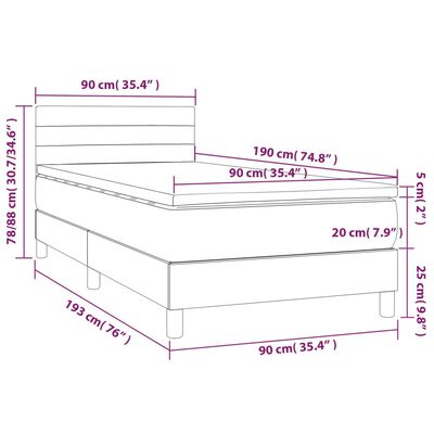 vidaXL Posteľ boxsping s matracom a LED čierna 90x190 cm látka