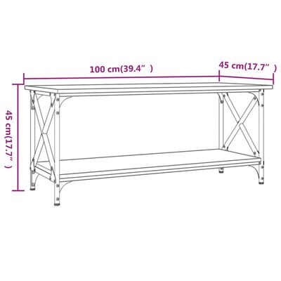 vidaXL Konferenčný stolík dymový dub 100x45x45cm sprac. drevo a železo