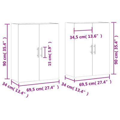 vidaXL Nástenné skrinky 2 ks hnedý dub 69,5x34x90 cm