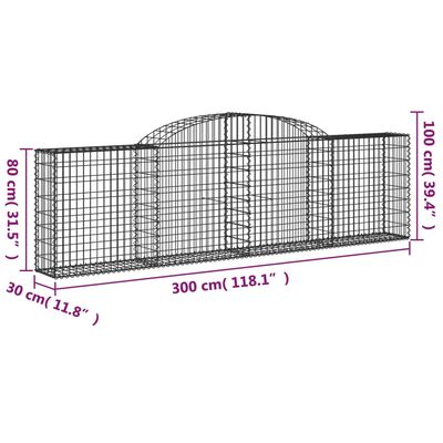 vidaXL Oblúkové gabionové koše 8 ks 300x30x80/100cm pozinkované železo