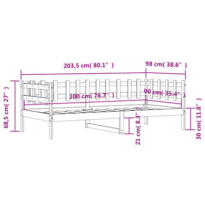 vidaXL Denná posteľ čierna 90x200 cm borovicový masív