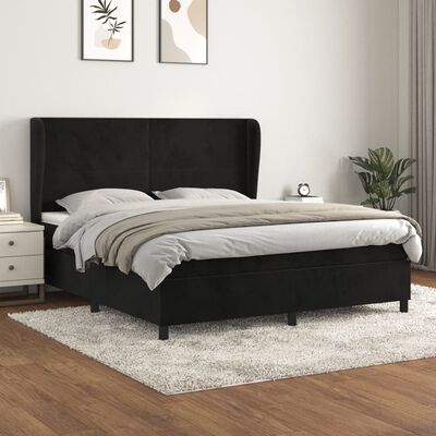 vidaXL Posteľný rám boxspring s matracom čierny 180x200 cm zamat