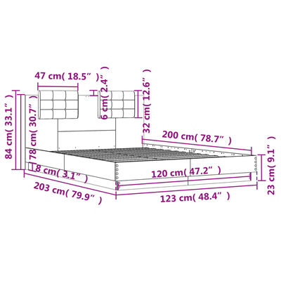 vidaXL Posteľný rám s čelom biely 120x200 cm kompozitné drevo