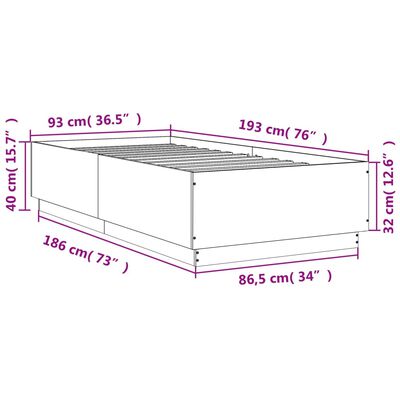 vidaXL Posteľný rám sivý dub sonoma 90x190 cm borovicový masív