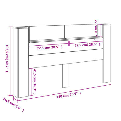 vidaXL Skrinka na čelo postele s LED, hnedý dub 180x16,5x103,5 cm