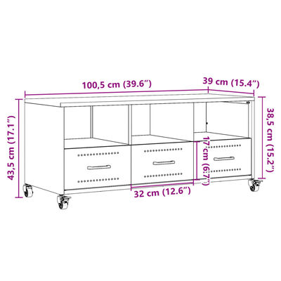 vidaXL TV skrinka olivovozelená 100,5x39x43,5 cm oceľ