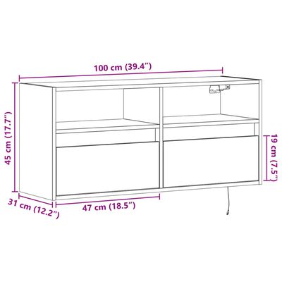 vidaXL TV nástenná skrinka s LED svetlami čierna 100x31x45 cm