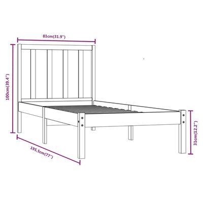 vidaXL Posteľný rám borovicový masív 75x190 cm 2FT6 malé jednolôžko