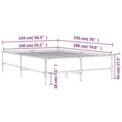 vidaXL Posteľný rám sivý sonoma 140x190 cm kompozitné drevo a kov