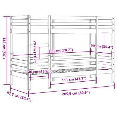 vidaXL Poschodová posteľ biela 90x200 cm borovicový masív