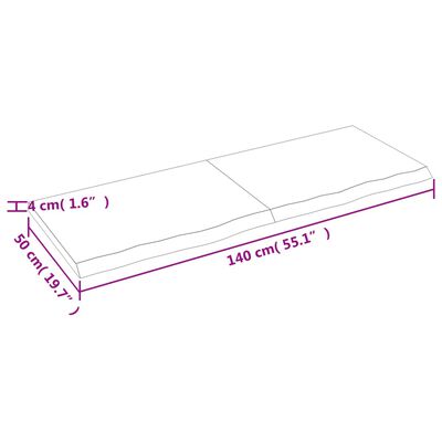 vidaXL Nástenná polica tmavohnedá 140x50x(2-4)cm ošetrený dubový masív