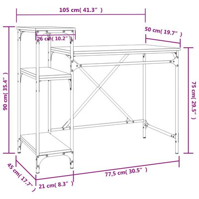 vidaXL Stôl s policami dub sonoma 105x50x90 cm spracované drevo železo