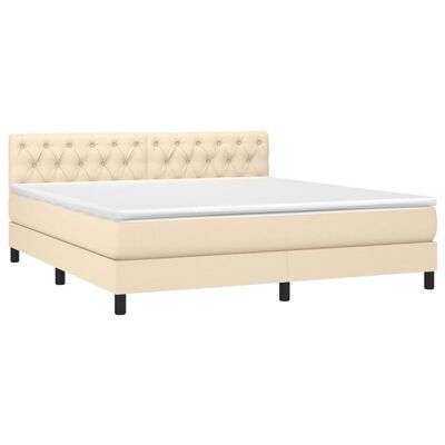 vidaXL Posteľný rám boxspring s matracom krémový 160x200 cm látka