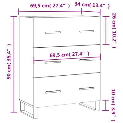 vidaXL Komoda betónovo sivá 69,5x34x90 cm kompozitné drevo