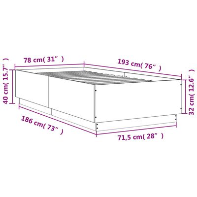 vidaXL Posteľný rám hnedý dub 75x190 cm kompozitné drevo