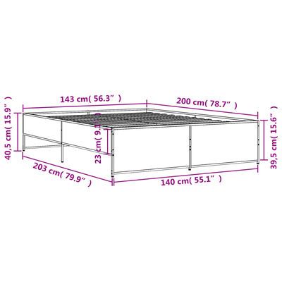 vidaXL Posteľný rám dymový dub 140x200 cm kompozitné drevo a kov