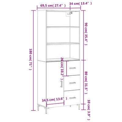 vidaXL Vysoká skrinka betónová sivá 69,5x34x180 cm spracované drevo