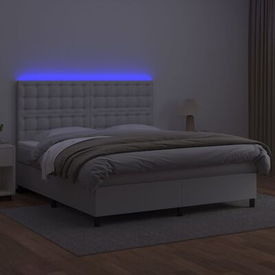 vidaXL Boxspring posteľ s matracom a LED biela 180x200 cm umelá koža