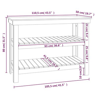 vidaXL Pracovná lavica 110,5x50x80 cm masívna borovica