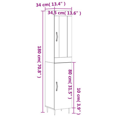 vidaXL Vysoká skrinka biela 34,5x34x180 cm spracované drevo