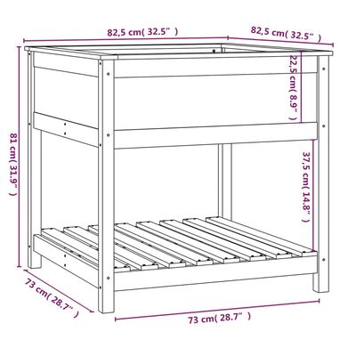 vidaXL Kvetináč s policou 82,5x82,5x81 cm masívna borovica