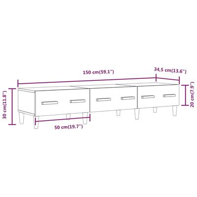 vidaXL TV skrinka dymový dub 150x34,5x30 cm spracované drevo