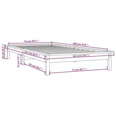 vidaXL Posteľný rám medový 75x190 cm borovicový masív malé jednolôžko