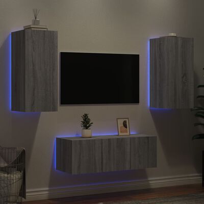 vidaXL 4-dielne TV nástenné skrinky s LED sivé sonoma kompozitné drevo