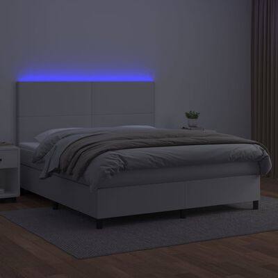 vidaXL Boxspring posteľ s matracom a LED biela 180x200 cm umelá koža