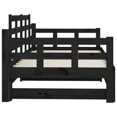 vidaXL Rozkladacia denná posteľ čierna borovicový masív 2x(80x200) cm