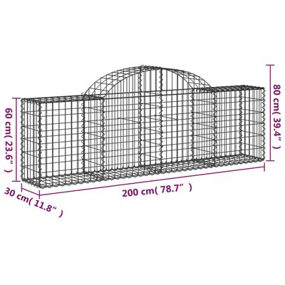 vidaXL Oblúkový gabionový kôš 9 ks 200x30x60/80 cm pozinkované železo