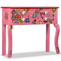 vidaXL Konzolový stolík, pevné mangovníkové drevo, ružový, ručne maľovaný
