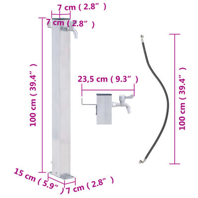 vidaXL Záhradný vodný stĺpik 100 cm nehrdzavejúca oceľ štvorcový