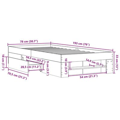 vidaXL Posteľný rám biely 75x190 cm kompozitné drevo