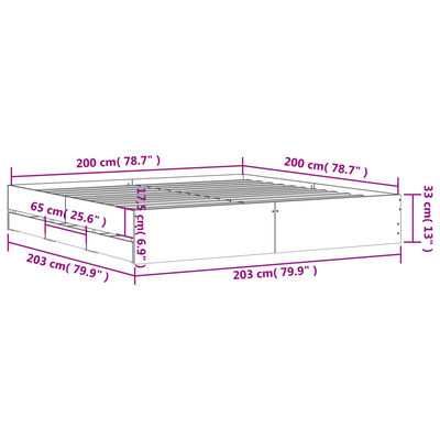 vidaXL Posteľný rám so zásuvkami betónový 200x200 cm kompozitné drevo