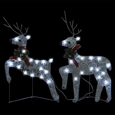 vidaXL Vonkajšia vianočná dekorácia, soby a sane 140 LED, strieborná