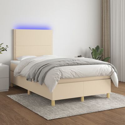 vidaXL Boxspring posteľ s matracom a LED krémová 120x190 cm látka