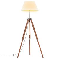 vidaXL Lampa na statíve medovo-hnedá a biela 141 cm teakový masív