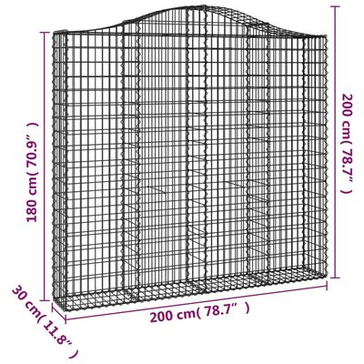 vidaXL Oblúkové gabiónové koše 2ks 200x30x180/200cm pozinkované železo