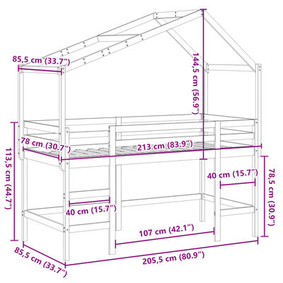 vidaXL Vyvýšená posteľ rebrík strecha biela 80x200 cm masívna borovica