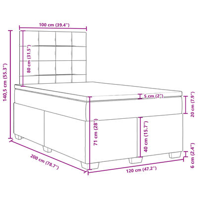 vidaXL Posteľný rám boxsping s matracom bledosivý 120x200 cm zamat