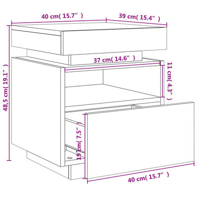 vidaXL Nočný stolík s LED svetlami dymový dub 40x39x48,5 cm