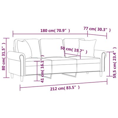 vidaXL 3-miestna pohovka s vankúšmi tmavosivá 180 cm zamat