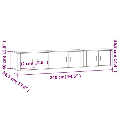 vidaXL Nástenné TV skrinky 3 ks dymový dub 80x34,5x40 cm