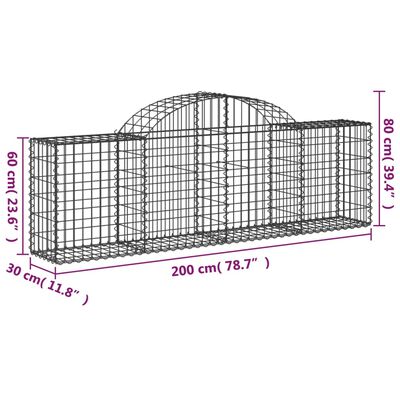 vidaXL Oblúkový gabionový kôš 5 ks 200x30x60/80 cm pozinkované železo