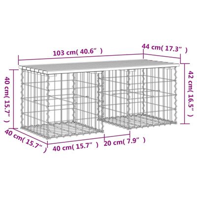 vidaXL Záhradná lavička gabiónový dizajn 103x44x42 cm masívna borovica