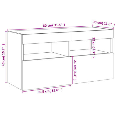 vidaXL TV nástenná skrinka s LED svetlami biela 80x30x40 cm