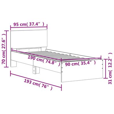 vidaXL Posteľný rám s čelom biely 90x190 cm kompozitné drevo