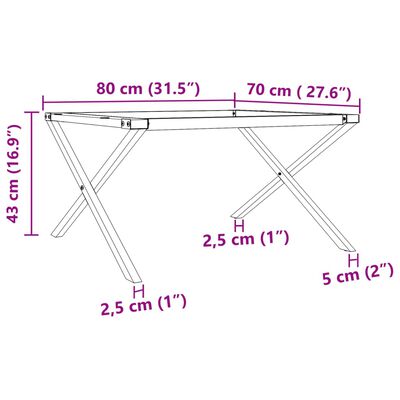 vidaXL Nohy konferenčného stolíka X-rám 80x70x43 cm liatina